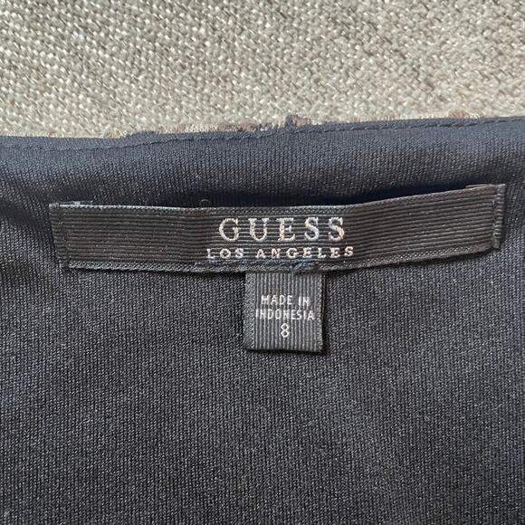 GUESS Y2K Mini Skirt Black Bodycon Paisley 8‎ Medium Zip Side Rhinestone - Picture 3 of 5